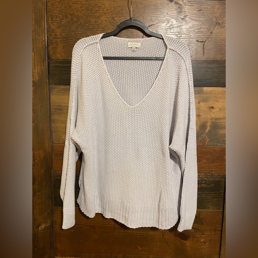 Lucky Brand Oversized Slouchy V-Neck Sweater in Light Blue